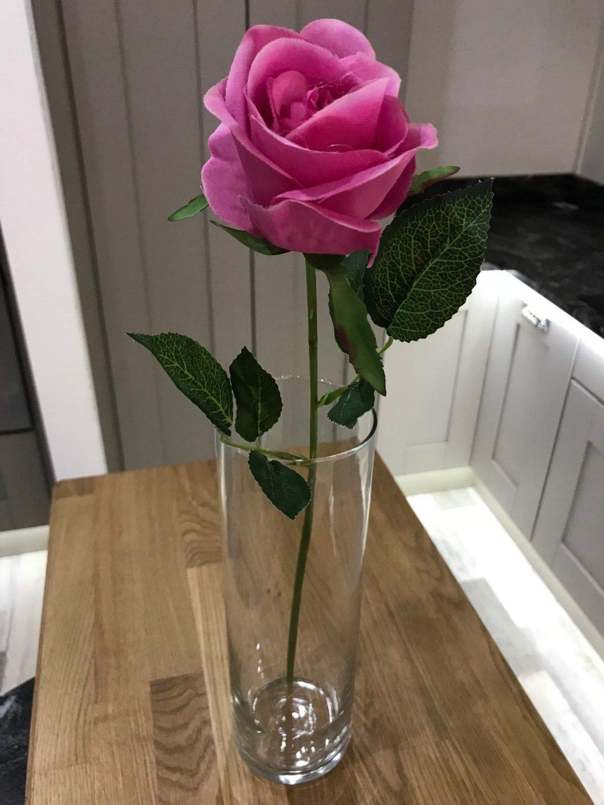 Best Artificial 45cm Single Rose Silk Flower Stem Wedding Home Garden Arrangement (12, Light Fuchsia)