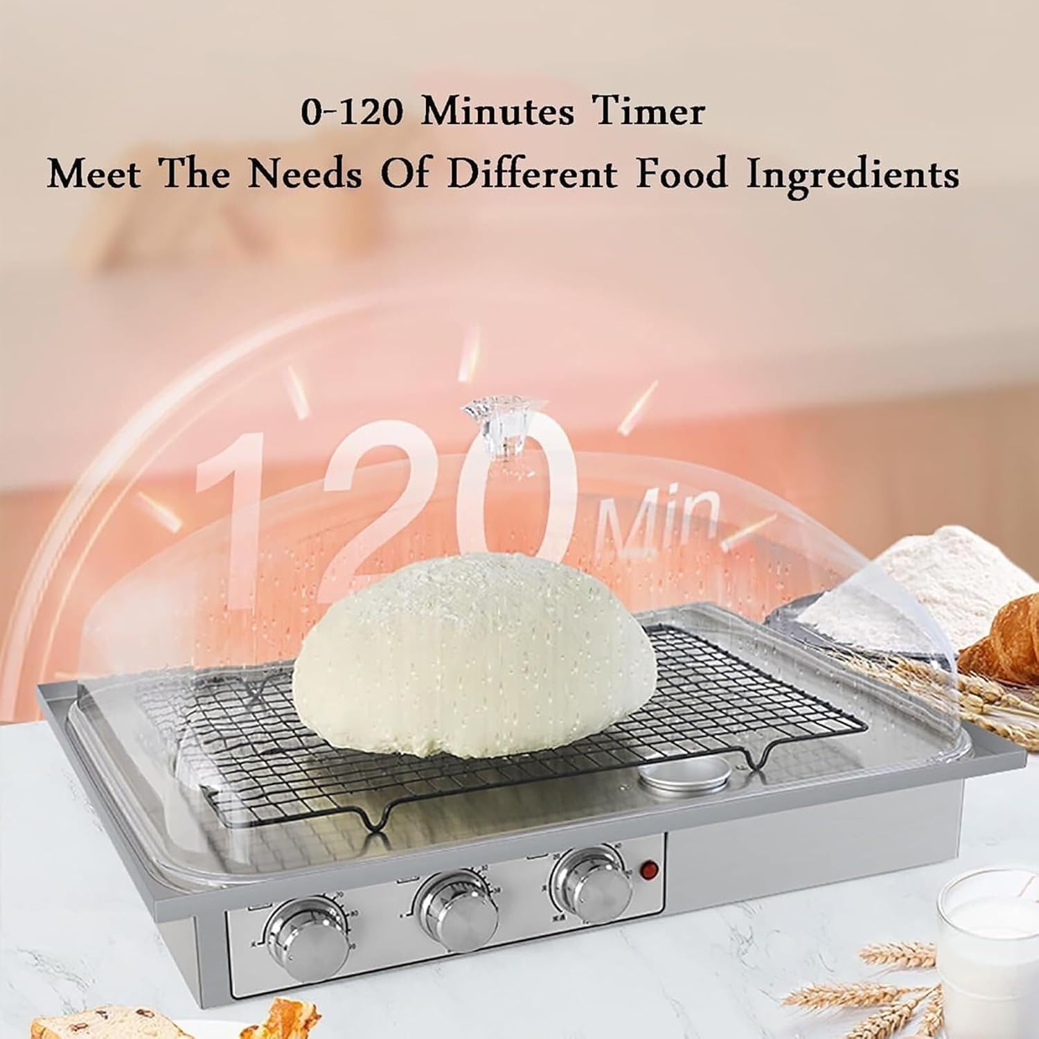 Bread Fermentation Machine, Large Capacity Dough Proofing Box, Adjustable Humidity and Temperature, 0-120 Minutes Timed Fermentation Box(510 * 360 * 290mm)