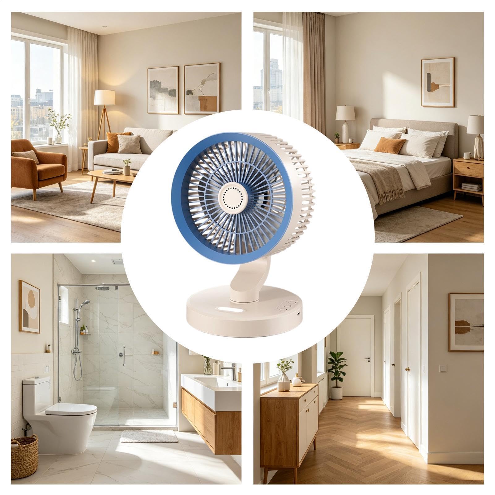 Ventilatore da comodino Oscillante Ricaricabile A Parete | Portatile Silenzioso Ventilatore Da Tavolo A Parete per Casa Camera da Soggiorno Cucina Ufficio Scuola Dormitorio