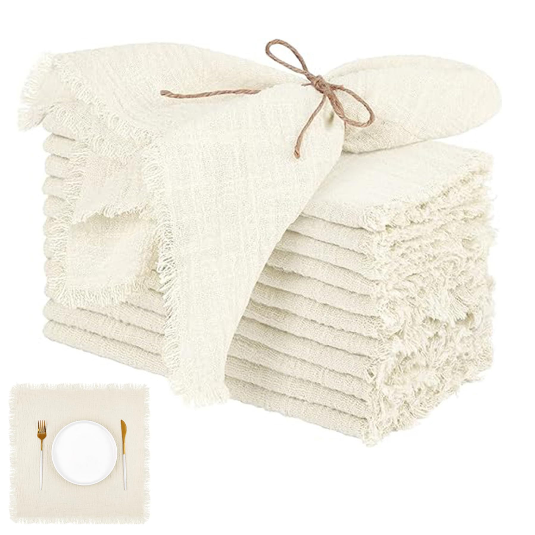 Servilletas de lino beige lavables, pack de 12 unidades cuadradas para mesa de cena