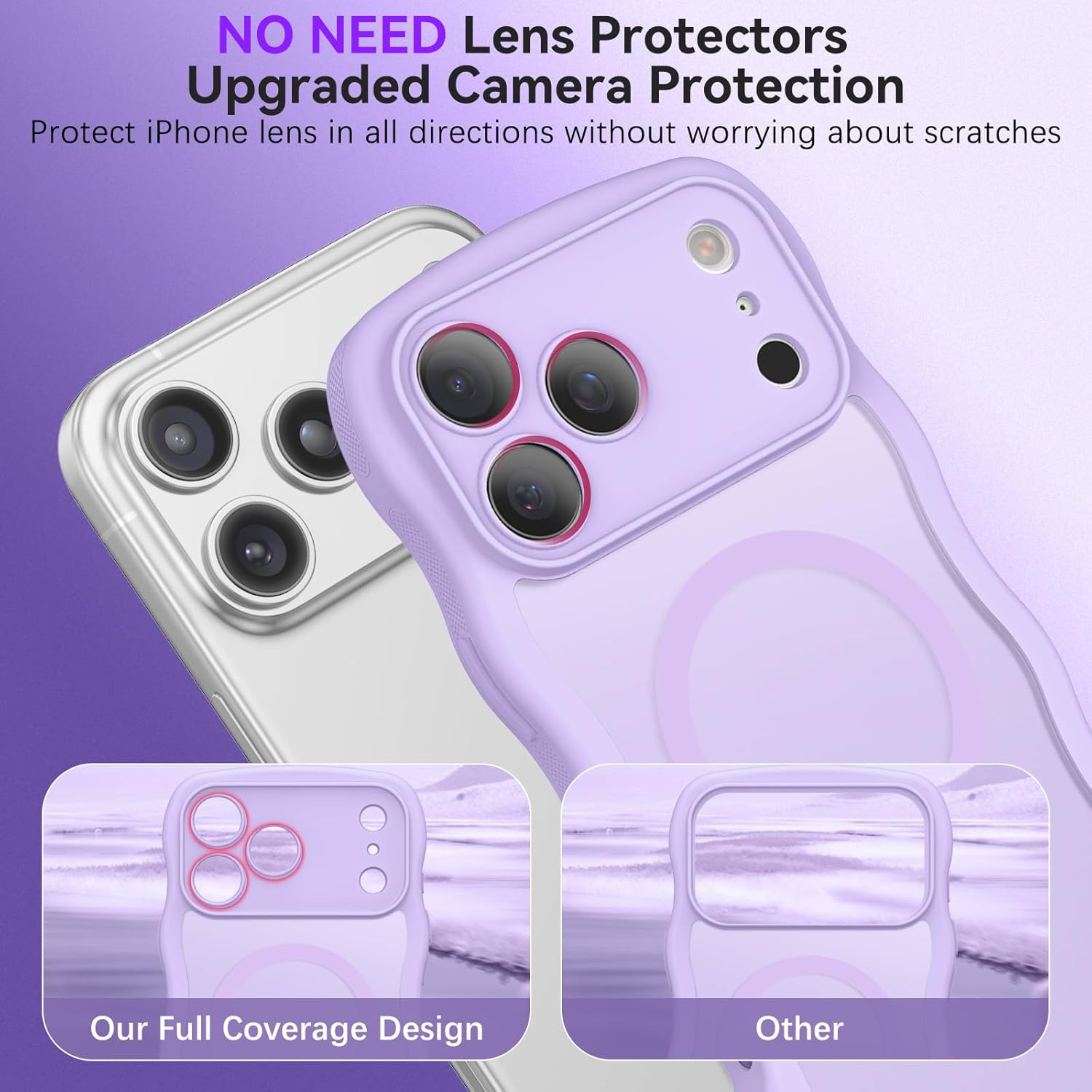 BENTOBEN Magnetic for iPhone 17 Pro Max Case, Cute Wavy [Full Camera Protection][Compatible with MagSafe] Matte Anti-Slip Bumper Women Girls Boys Protective Cover for 17 ProMax 6.9", Lavender Purple - Image 4