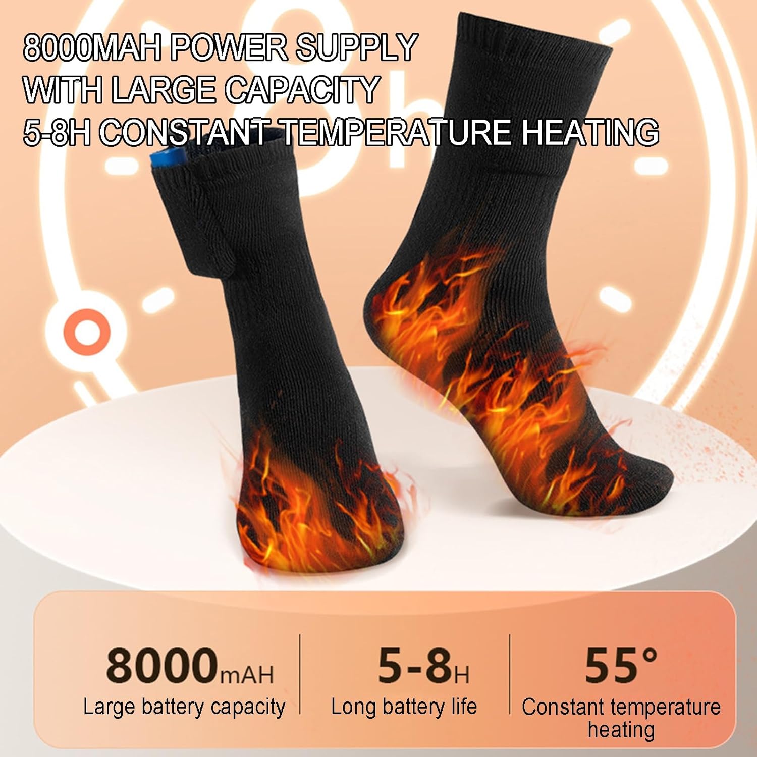Electric Heated Socks for Men Women, USB Rechargeable Heated Socks, Winter Thermal Foot Warmers for Hunting Skiing Camping, 55 ℃/131 ℉