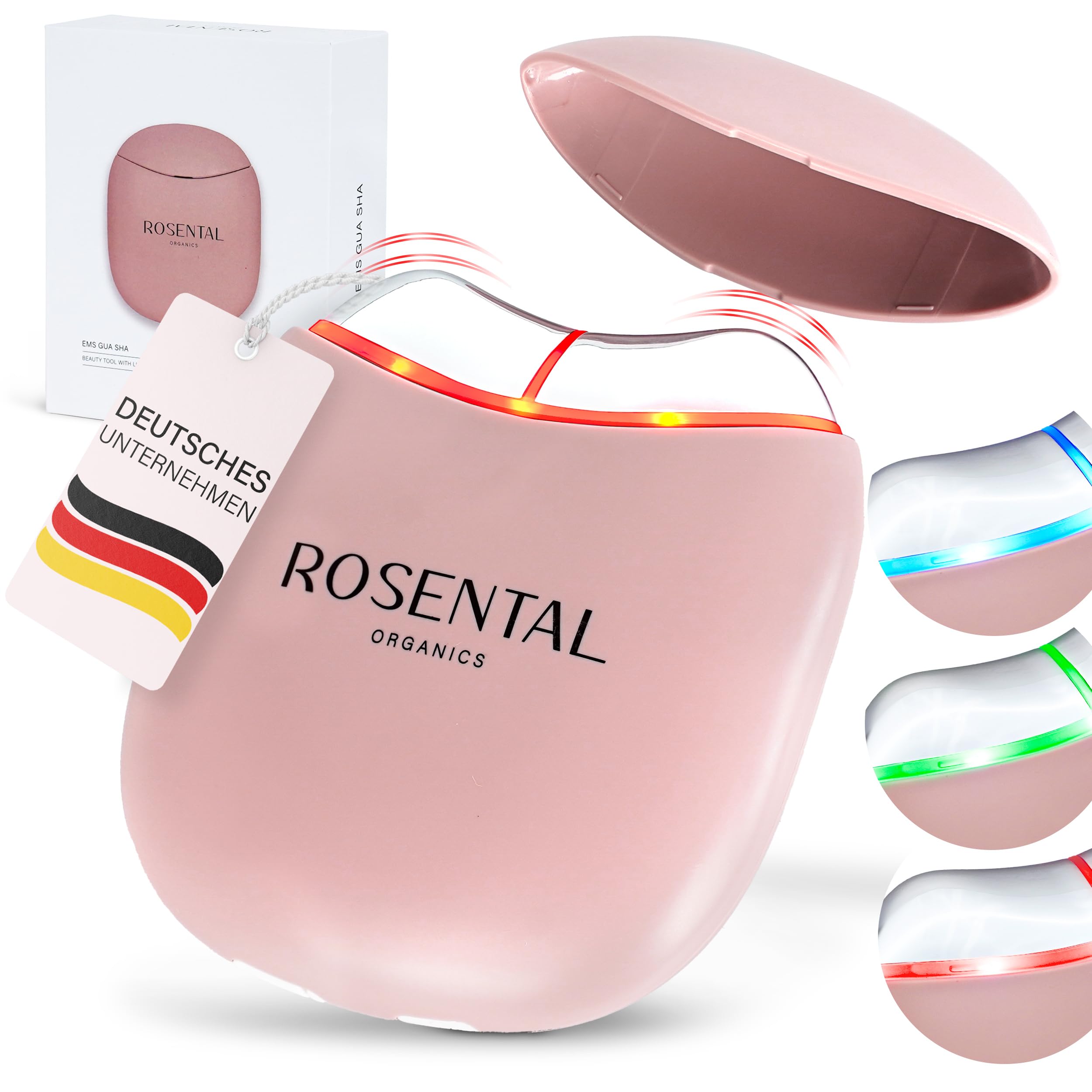 Rosental Organics EMS Gua Sha Gesichtsmassagegerät – LED Blau, Grün & Rotlicht Therapie