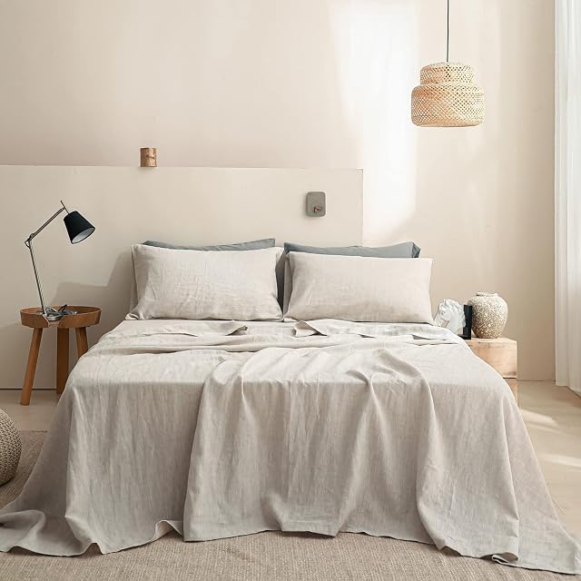 Simple&Opulence Flat Sheet, 100% Linen Basic Style Super Soft Flat Top Sheet, Stone Washed -1 Bed Sheet Only (Double 228 x 255 cm, Linen)