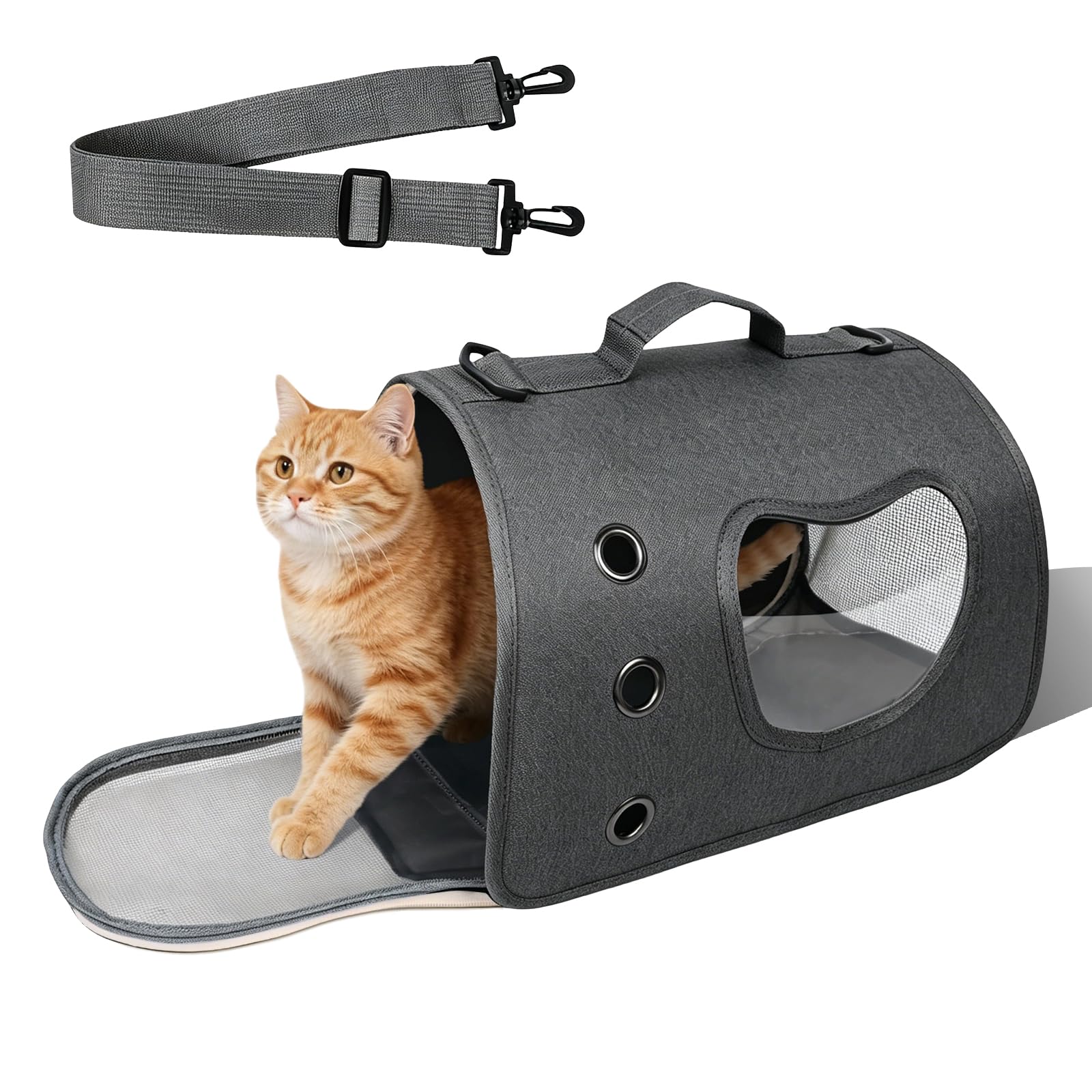 Plliocse Cat Backpack Pet Carrier with Adjustable Shoulder Strap,Cat Travel Carrier Airline Approved, Puppy Carrier with Breathable Mesh for Travel Hiking Cycling Walking Outdoor (Dark gray)
