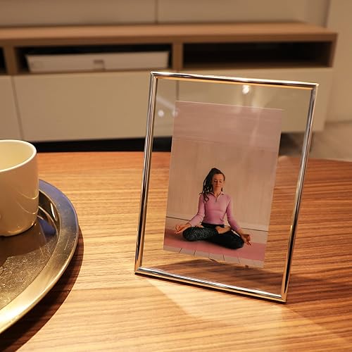 Miniatura 7 de Marco flotante plateado (6 x 8 pulgadas, vertical) con estilo "corazón", para tamaños de imagen (5 x 7, 4 x 6, 3 x 5), estante de mesa, marco de