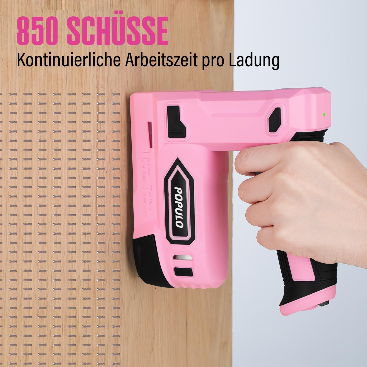 POPULO Akku Tacker, 2-in-1 Lithium-Ionen-Heftgerät, 4V Nagelgerät Set Mit Ladekabel, 2600 Heftklammern & Nägel, Power-Tacker Inklusive Nagelzieher für Bastelarbeiten, DIY und Polsterarbeiten, Rosa