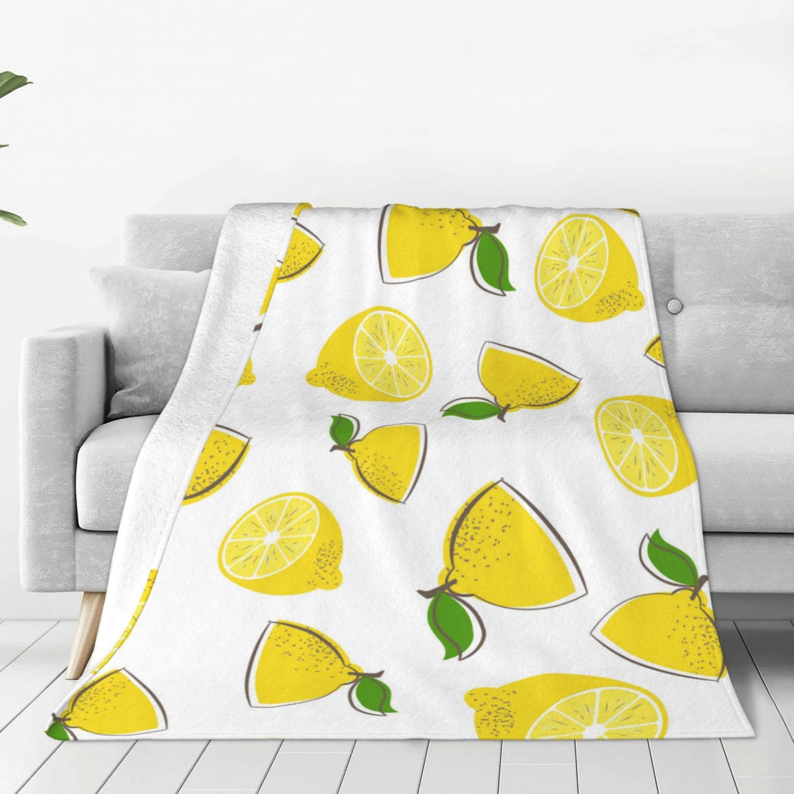 Lsjuee Throw Blanket Yellow Lemon Warm Cozy Soft Lightweight Flannel Fleece Blanket for Bedroom Sofa Room Home Decorative Fuzzy Blanket 40"x30"
