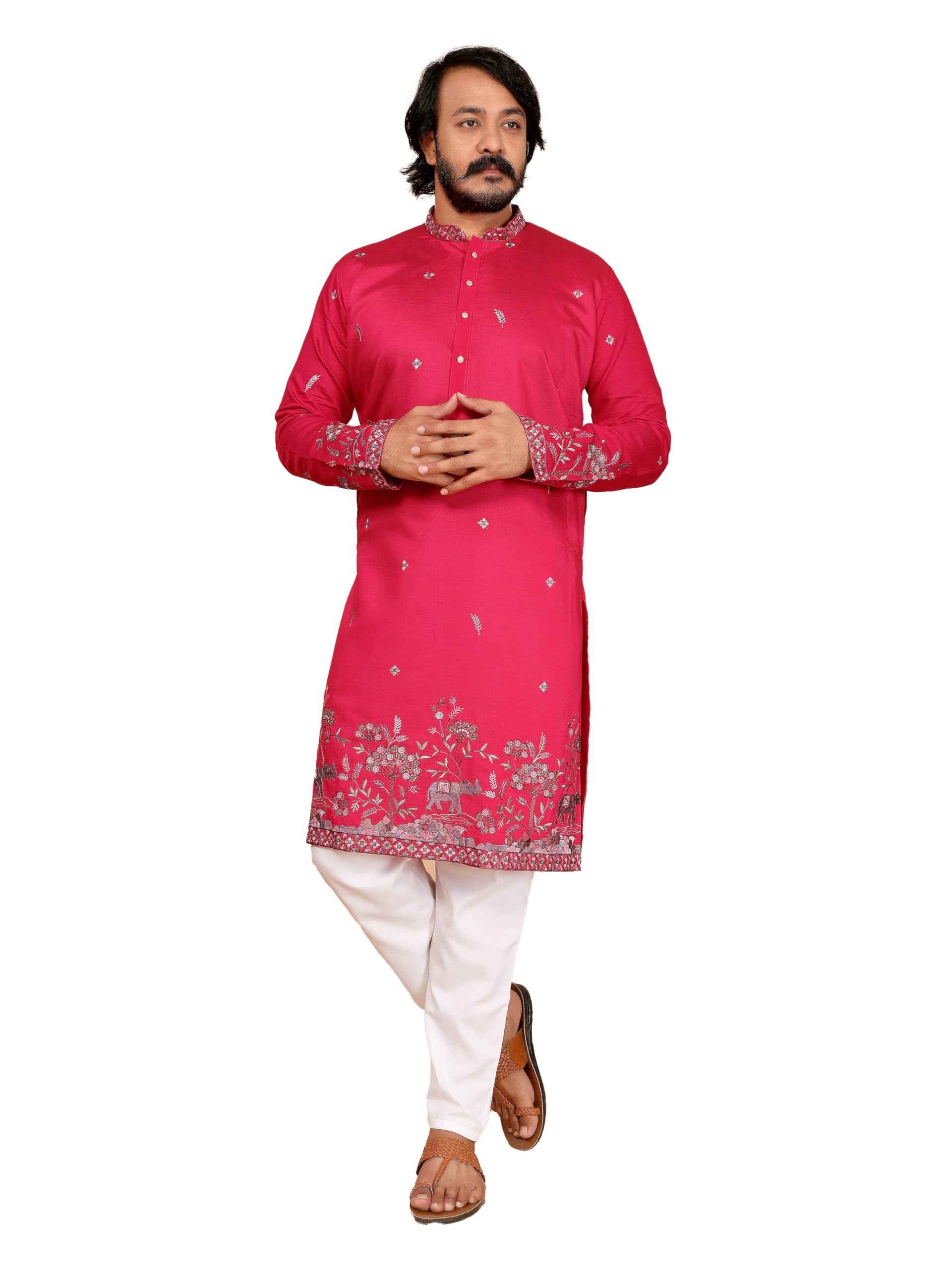 Men's Embroidery & Sequin Work Heavy Linen Cotton Stitched Kurta for Man (VNT-118)-picture-32