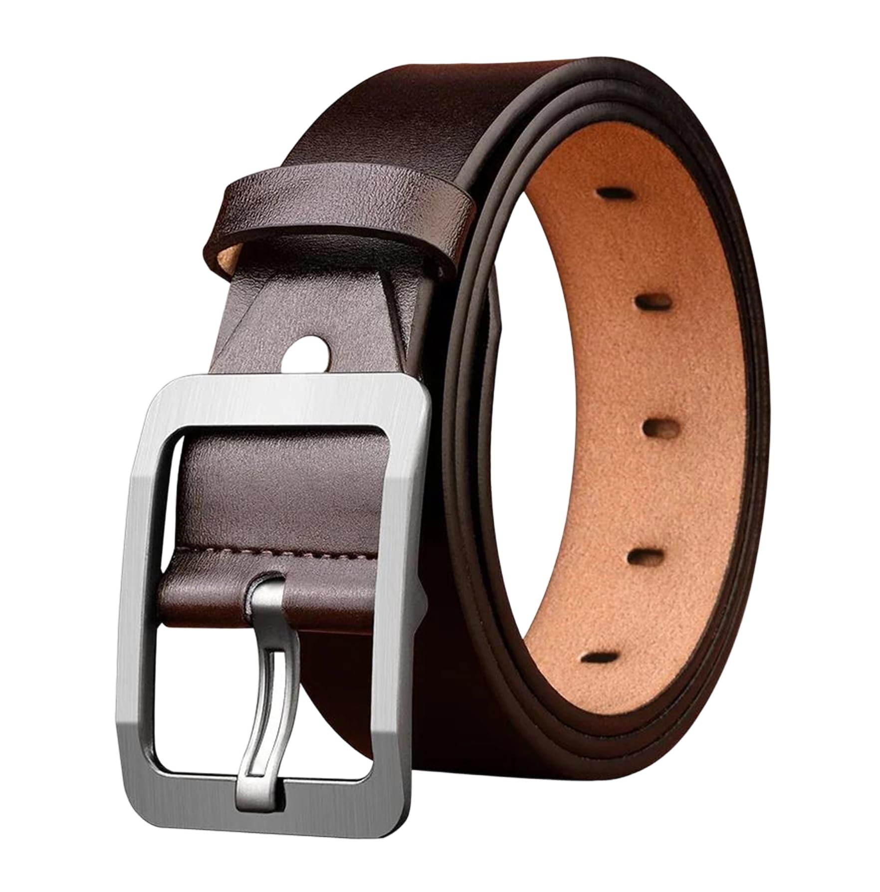 Yeuyyben Cinturón de cuero vacuno para hombre con hebilla de alfiler, estilo vintage, estilo casual, para negocios