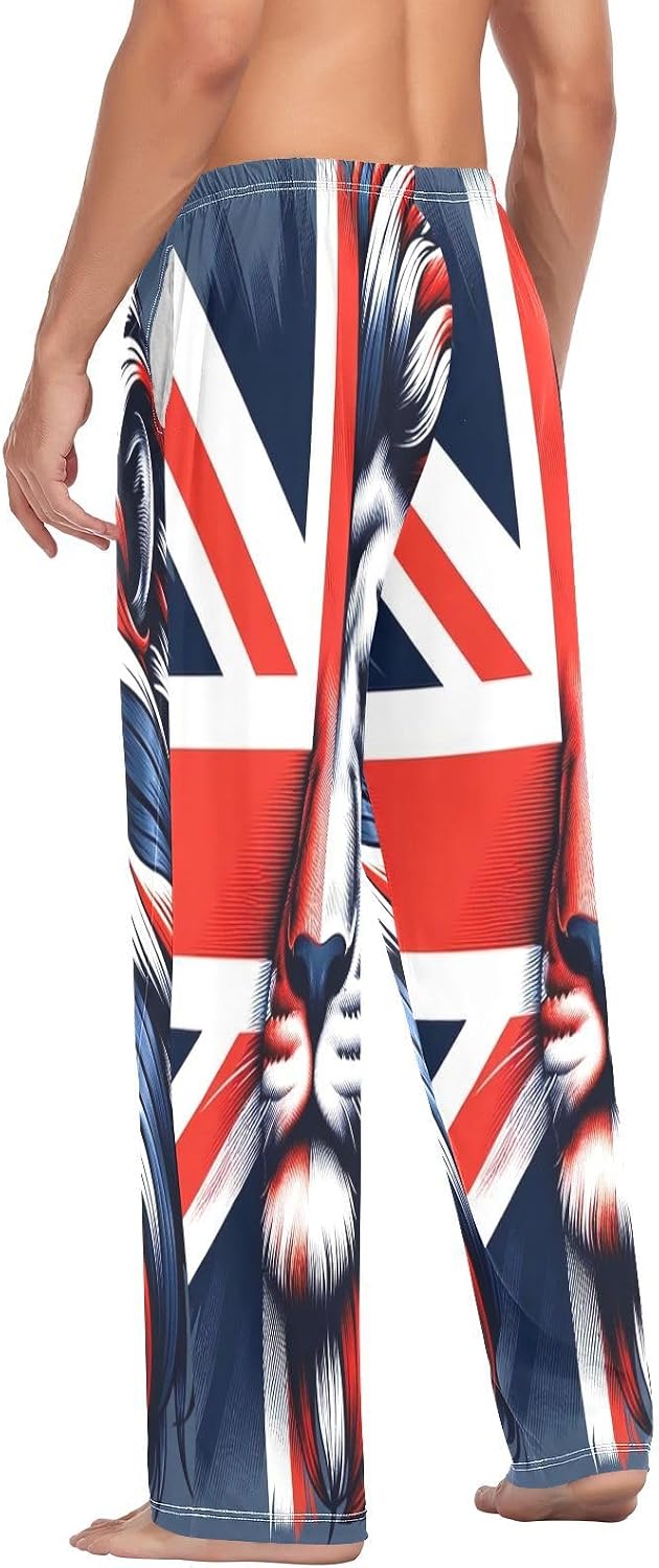 ALAZA British Flag Lion Men's Pajama Pants Men Cotton Pajama Bottoms with Pockets, S