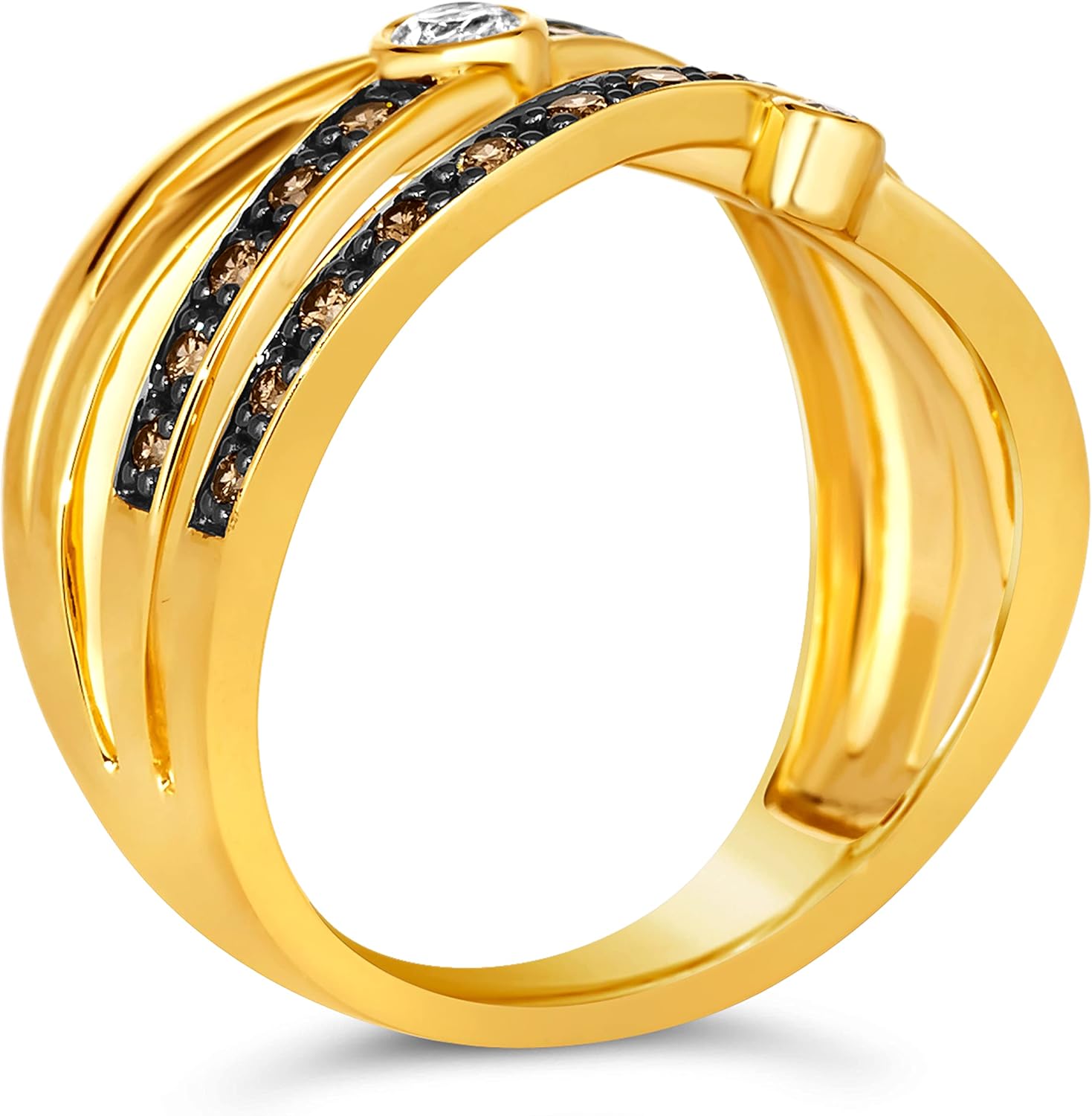 LE VIAN 1/2 Carat Diamond Interlocking Multi Row Band Ring for Women in 14k Yellow Gold (White/Fancy Brown, cttw) Promise Anniversary Ring Size 5 to 10