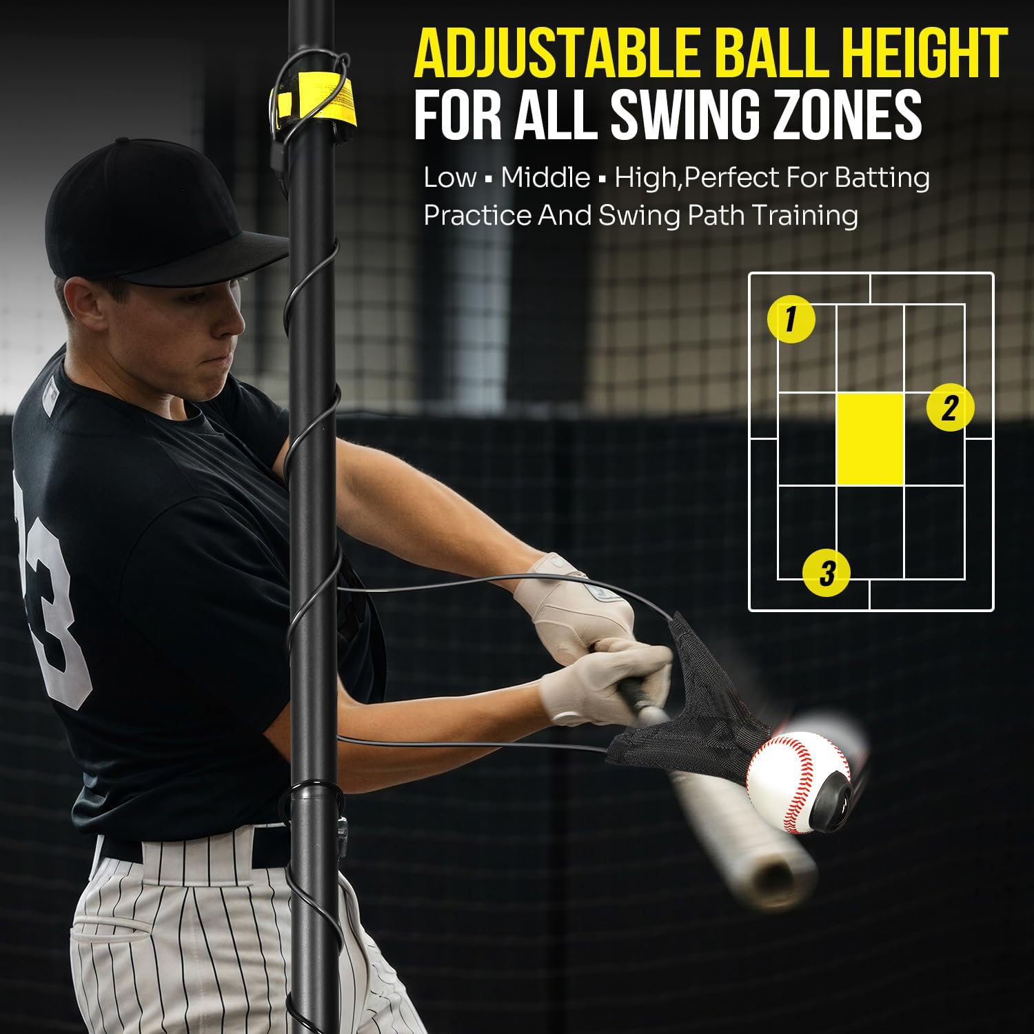 Portable Batting Swing Trainer for Baseball&Softball,Adjustable Ball Height Hitting Trainer with Auto-Reset System for Solo Practice,Easy Setup Baseball Training Equipment for Beginner,Advance Player