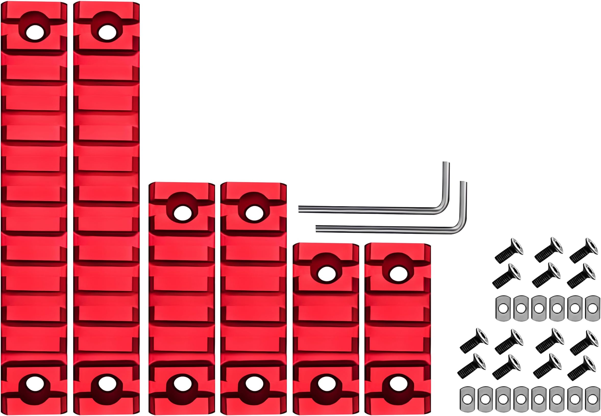 Gotical Pack of 6-2 Pieces of 5 Slots, 2 Pieces of 9 Slots, 2 Pieces of 11 Slots, Red Color, 12 Screw and 12 Nuts with 3 Allen Wrench,Compatible with MLOK Devices