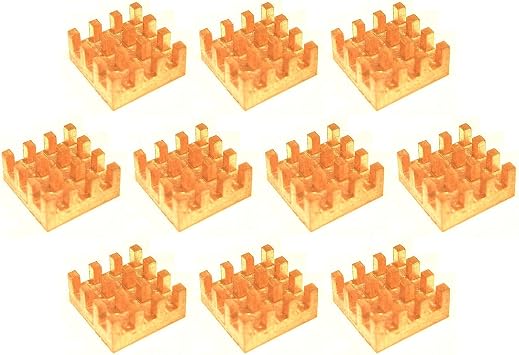 Easycargo 10 Pieces VRM Copper Heatsink Kit + Thermal Conductive Adhesive Tape, mini Small Cooler Heat Sink for Cooling VRM GPU Stepper Driver MOSFET Regulators Copper 9mm x 9mm x 4mm
