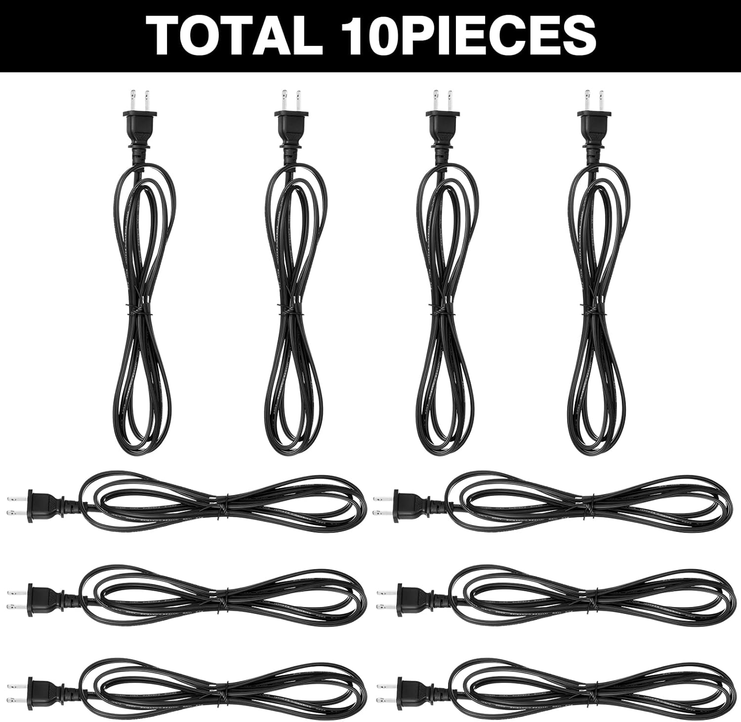 10 Pack Lamp Cord Set - 6 Feet Black, With Molded Plug & Toggle Cord Replacement, Ready For Wiring & DIY Repairing