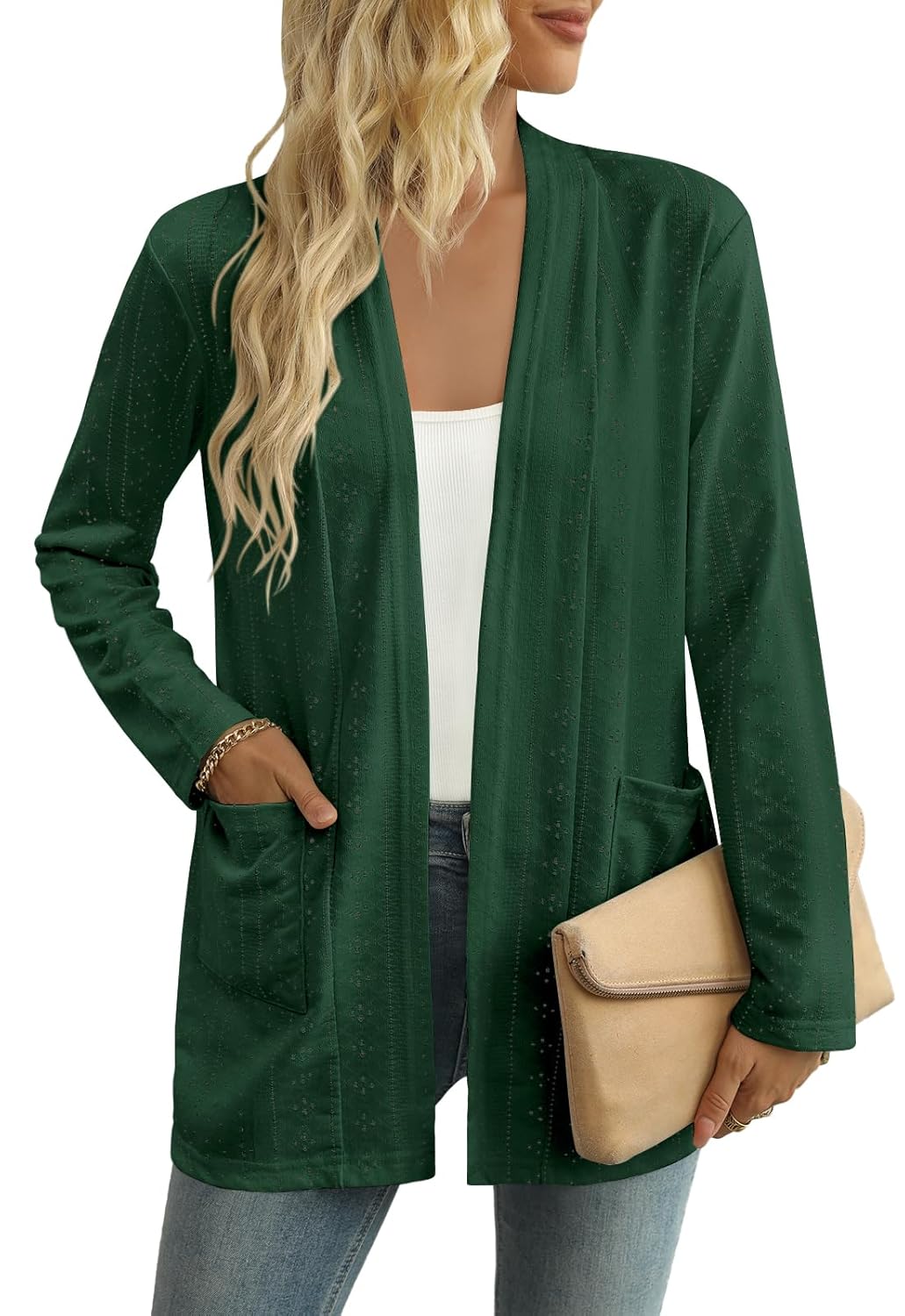 Yincro Womens Lightweight Open Front Cardigan Casual Long Sleeve Loose Cardigans with Pockets