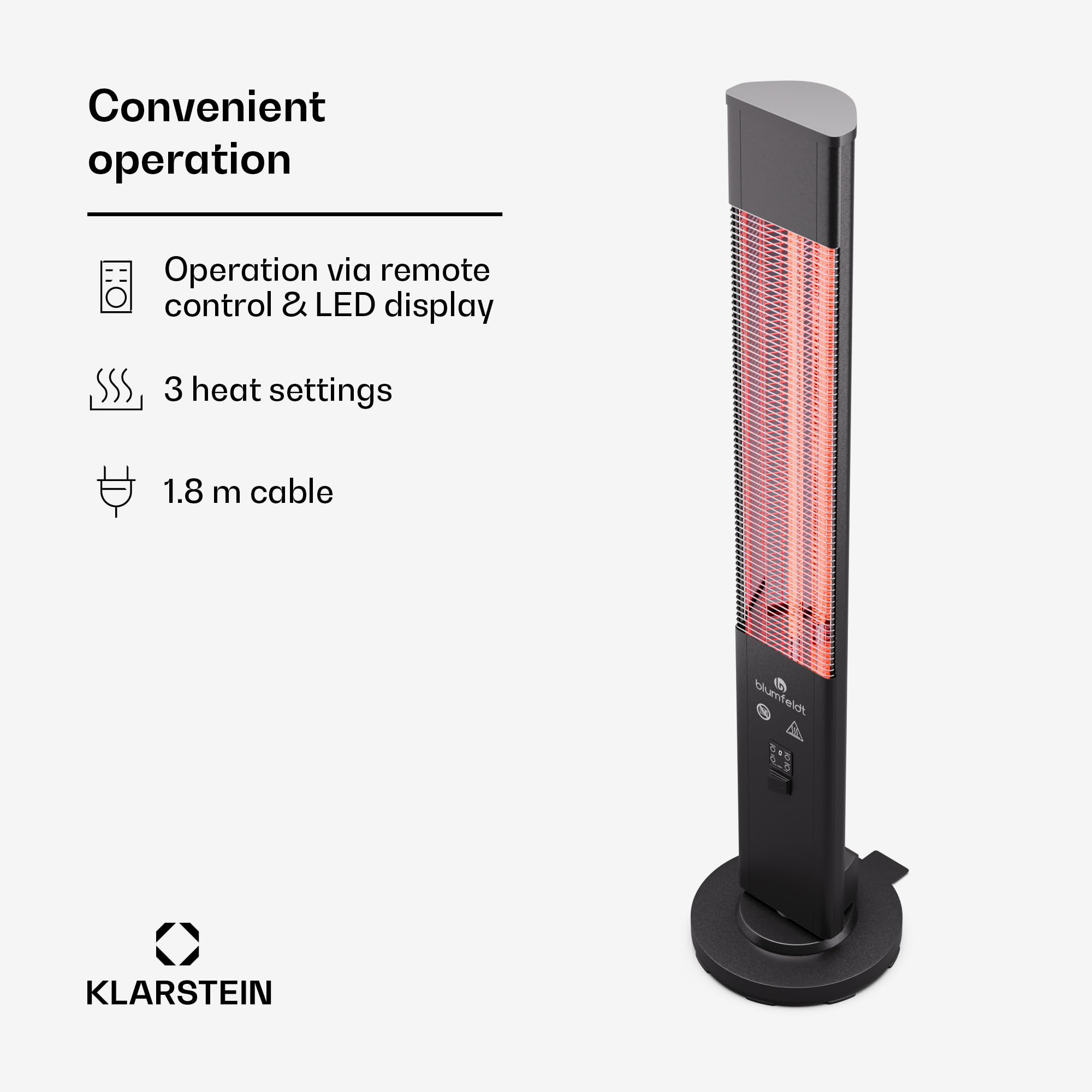blumfeldt Ogrzewanie na podczerwień wolnostojące, 3000W grzejnik elektryczny, Ogrzewanie Indoor/Outdoor, IR z zabezpieczeniem przed przewróceniem i pilotem, Wydajne IP65, tarasowe