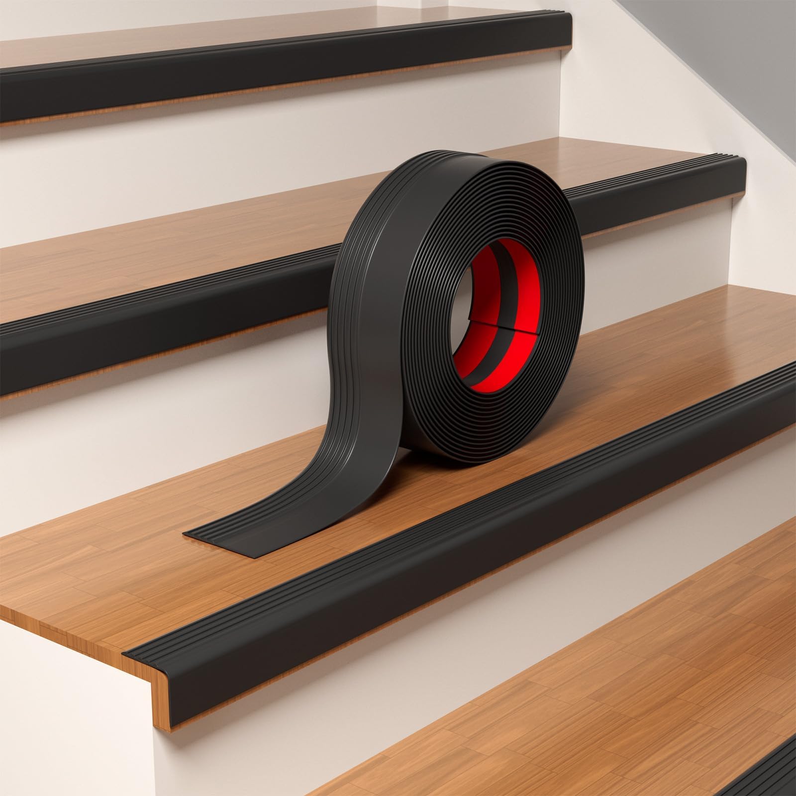 10FT Vinyl Rubber Stair Edge Nose Trim Stair Nosing Non-Slip Self Adhesive Stair Edge Protector Suitable for Indoor/Outdoor Stairs Non-Slip and Waterproof