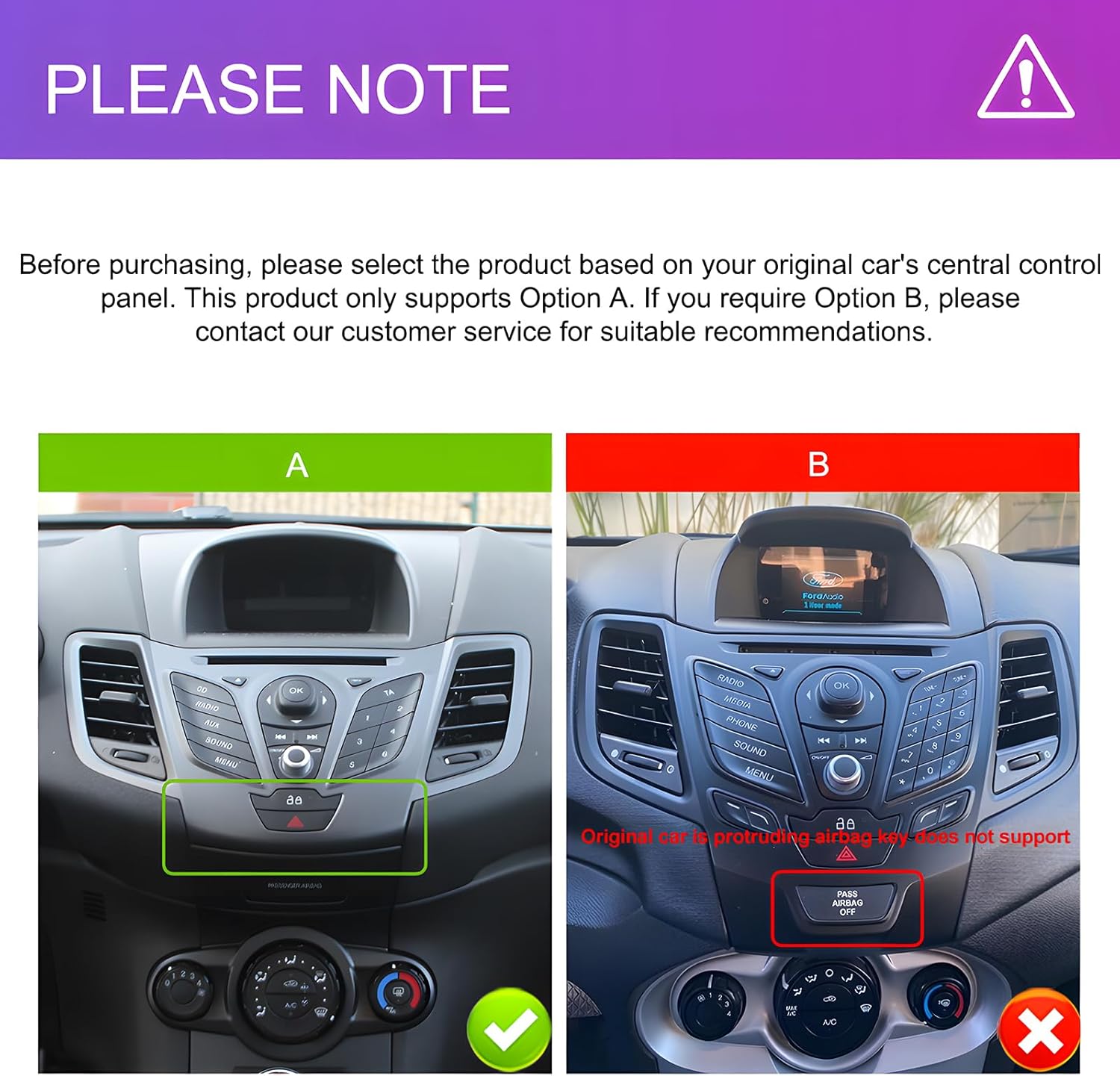 Compatibility check for Ford Fiesta dashboard types