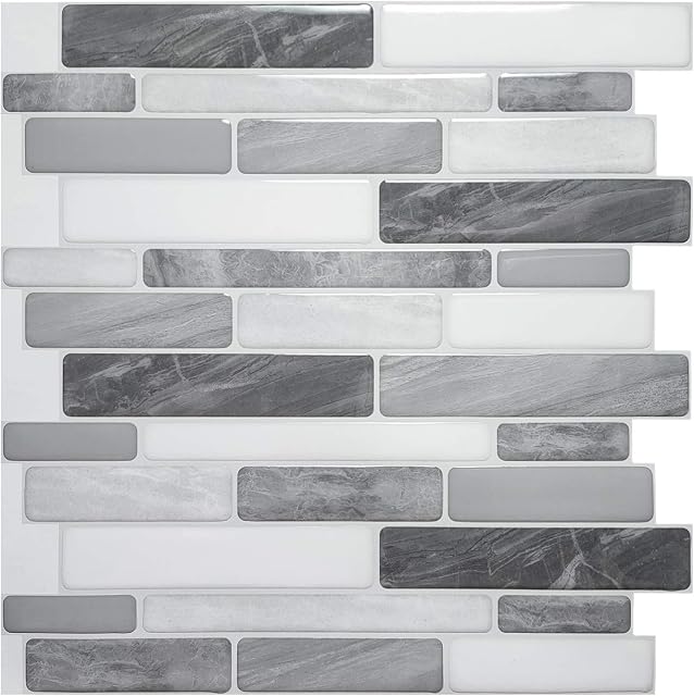 Art3d 10-Sheet Self Adhesive Backsplash, 12 in. x 12in. Grey Marble Design 3D Wall Panels (A17012P10)