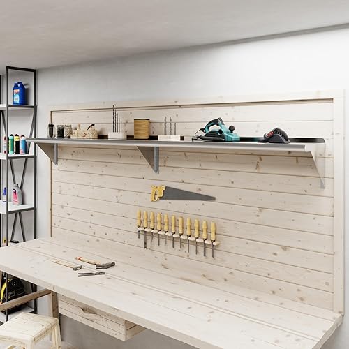 Vista 165 de AmGood Estante de pared de acero inoxidable de 60 pulgadas de largo x 8 pulgadas de profundidad Certificado NSF Estantería de metal