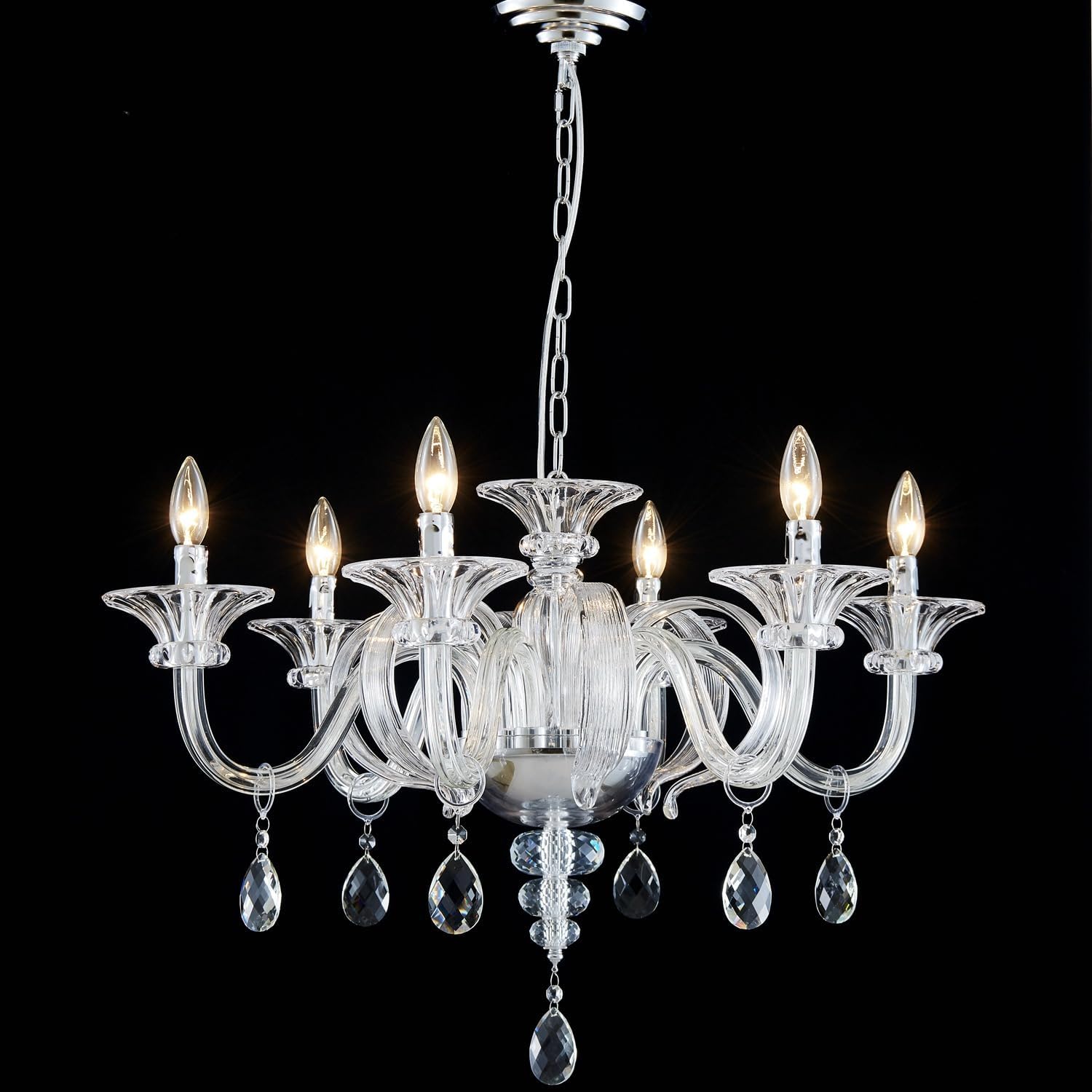 Saint Mossi 6 Light Crystal Chandelier, Modern Dining Room Lighting Fixture, Clear Pendant Light with Crystal Ball for Bedroom Livingroom, D26xW26xH18, E12 Socket