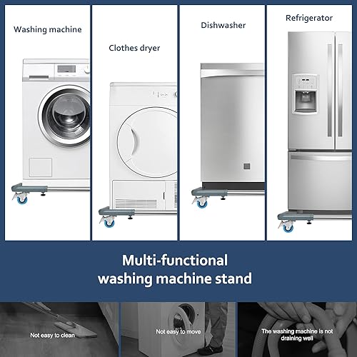 Miniatura 12 de SPACECARE Mini soporte para nevera, rodillos móviles con 4 ruedas de bloqueo, base de ruedas de bloqueo, soporte ajustable para lavadora y Negro