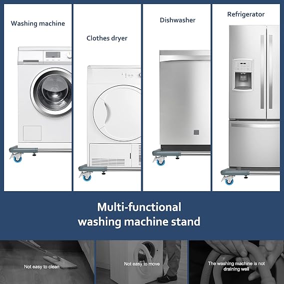 SPACECARE Mobile Roller with 4 Locking Wheels - Adjustable Furniture Dolly Washing Machine Stand Refrigerator Base Moving Cart- Mini Fridge Stand Accessories Appliance Roller Laundry Pedestal -Grey