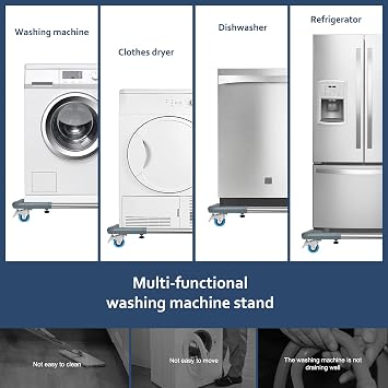 SPACECARE Mobile Roller with 4 Locking Wheels - Adjustable Furniture Dolly Washing Machine Stand Refrigerator Base Moving Cart- Mini Fridge Stand Accessories Appliance Roller Laundry Pedestal -Grey