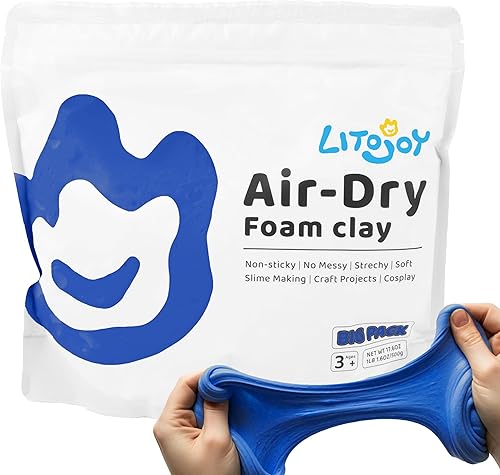 Arcilla de espuma de secado al aire azul de LitoJoy de 1.1 libras  17.64 oz, modelado, suave, peso ligero para suministros escolares, proyectos de