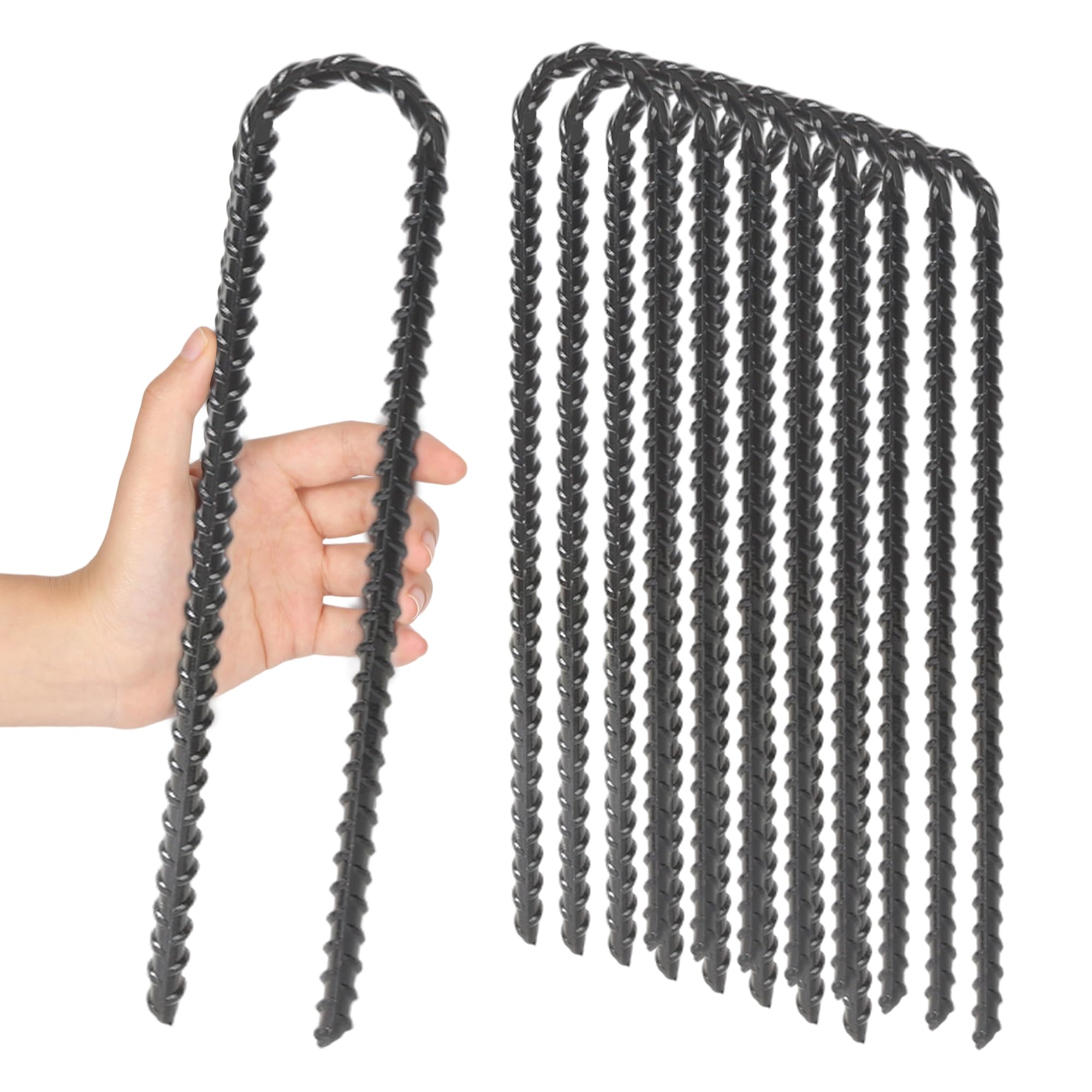Bodenanker Trampolin 30cm Schwarz U-Förmig - Verzinkter Stahl Erdanker Zeltheringe mit Meißelspitze, Robuste Bodenanker für Zelt, Camping, Zaun, Schaukel (8 Stück)