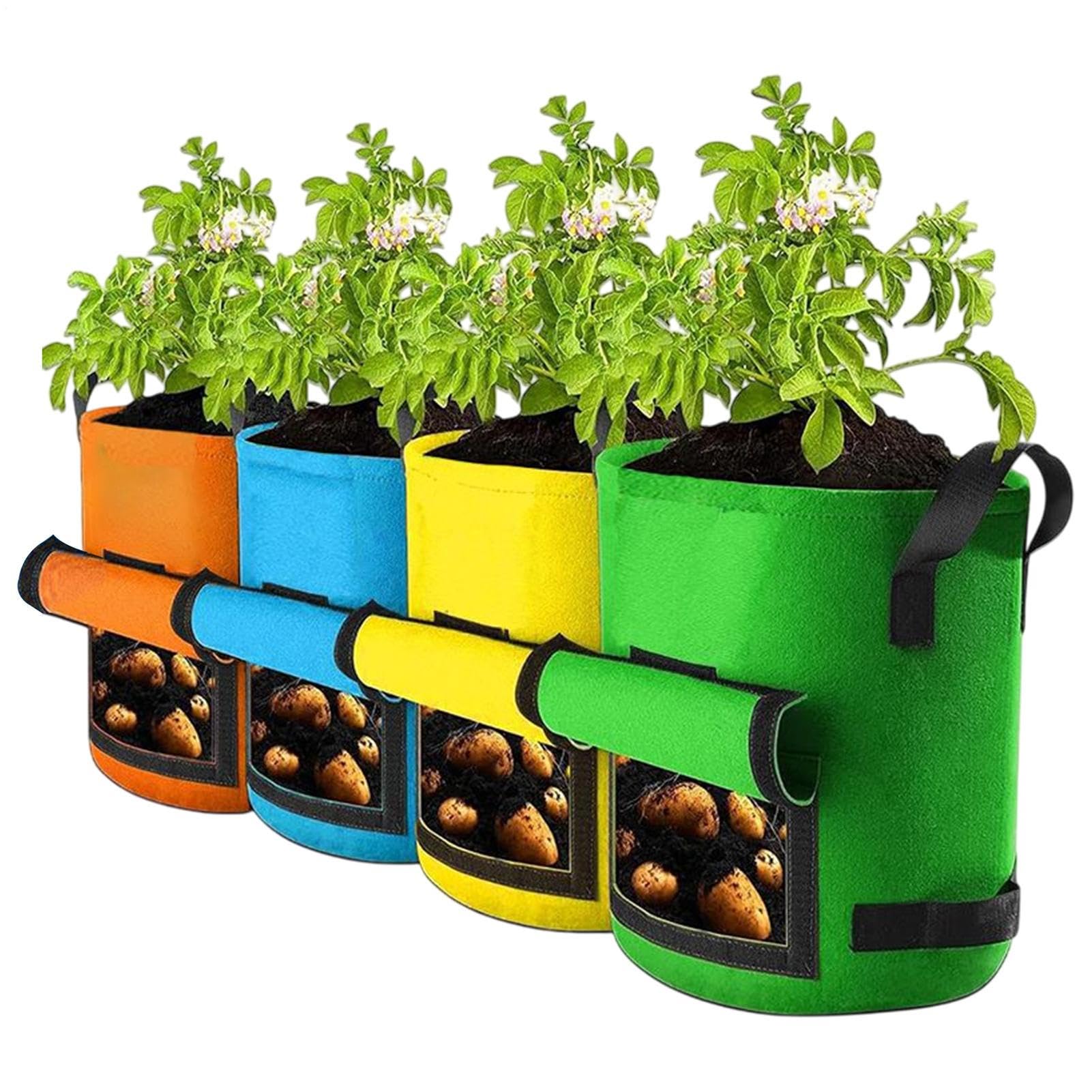 Bolsas De Cultivo Para Patata Macetas de Tela para Siembra de Verduras | 4 Contenedores De Tela Con Asa Bolsas de Plantación para Patatas, Tomates, Cebollas,