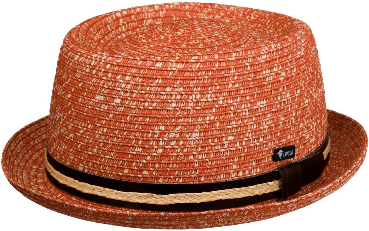 Lipodo Carignano Pork Pie Hat Made in Italy Melange Viscose Leather Trim Men Summer