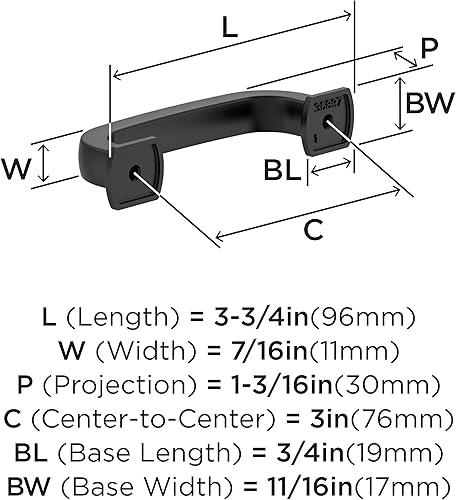 Miniatura 4 de Amerock BP36897FB Tirador de gabinete negro mate  Herrajes de gabinete de centro a centro de 3 pulgadas (2.992 in)  Superación  Herrajes para