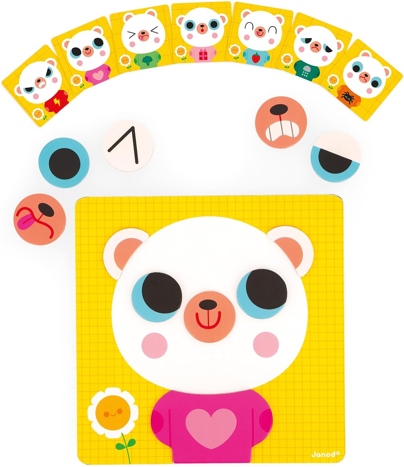 Janod - The Emotions Bear Magnetic Game - Emotional Learning - Develops Language Skills - Fun and Educational - Supports Parent-Child Connection - Sustainable Materials