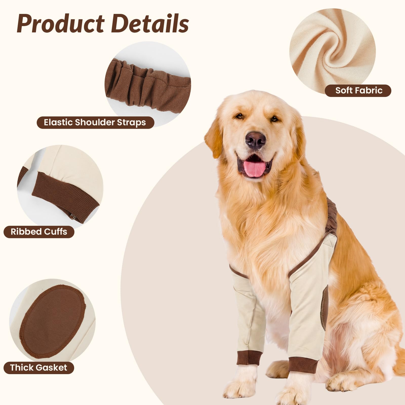 Ellenbogenbandage Hund Ellbogenschoner für Hunde Vorderbein Bandage Schulterverstellbar Ärmel Vorderbein Verdickte Ellenbogenpolster Arthrose Wundschutz Große Hunde Braun 3XL