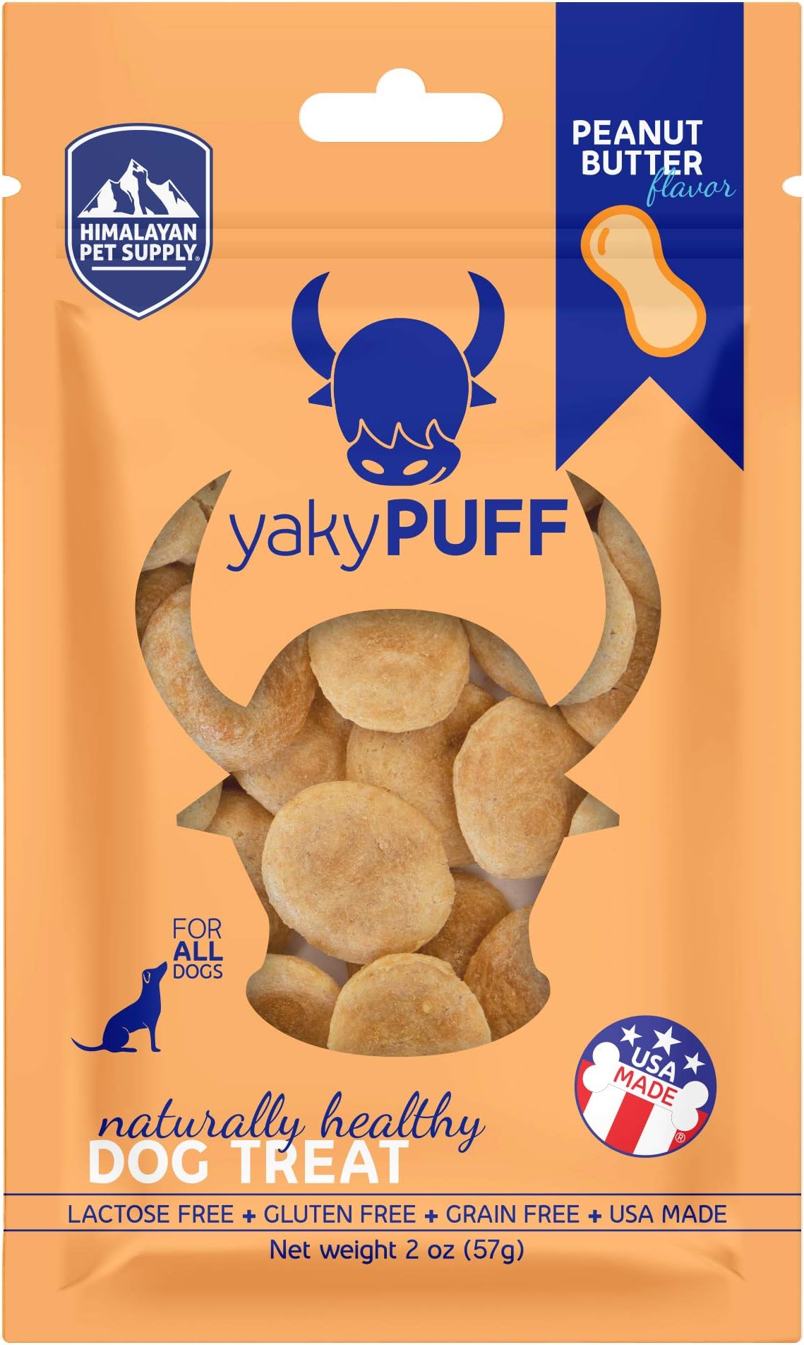 yakyPUFF Himalayan Cheese Treats | Lactose Free | Gluten Free | Grain Free | Made in USA | for All Breeds | Peanut Butter Flavor Crispy Treats