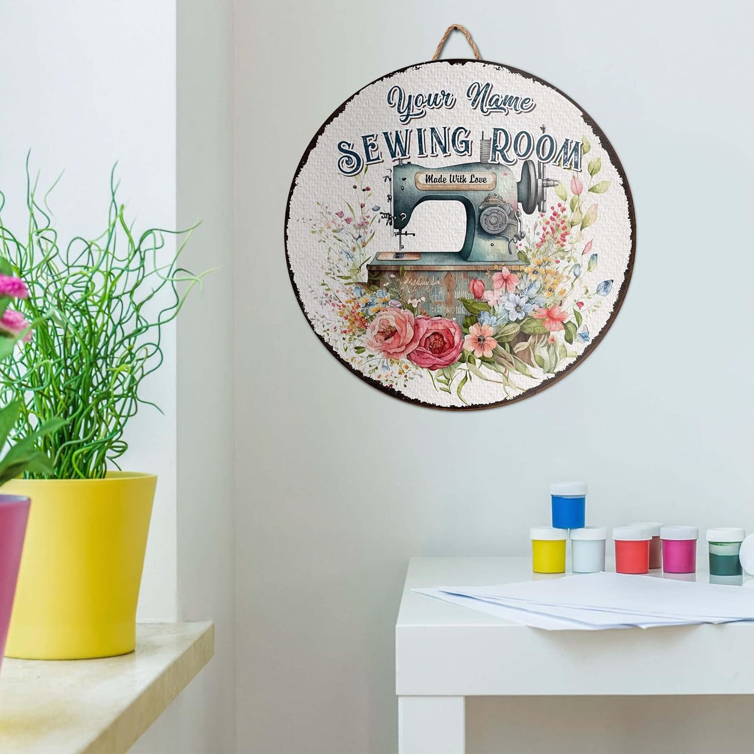 Custom Sewing Machine Quilting Room Wood Sign Door Wall Plaque, Vintage She Shed Craft Room Decorations, Personalized Gifts For Her, Gifts for Women, Sewist Gifts For Mom Grandma (09)