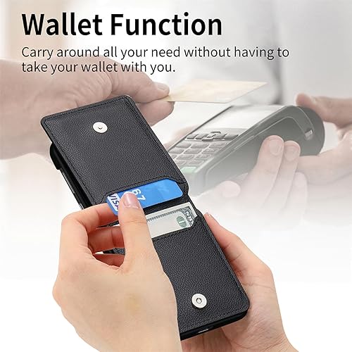 Miniatura 5 de Asuwish Funda de teléfono para Samsung Galaxy Z Flip 5 5G 2023 con ranura para tarjetas, funda tipo cartera y soporte de anillo, accesorios móviles