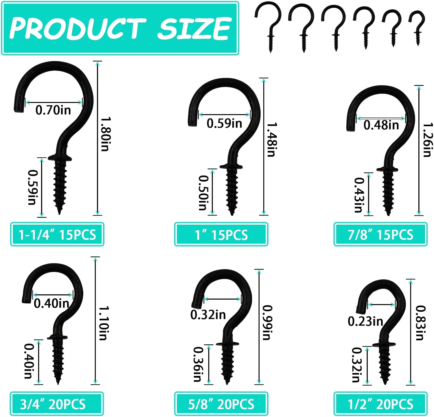 BDS-HOME 105pcs Ceiling Hooks, Black Screw-in Cup Hooks