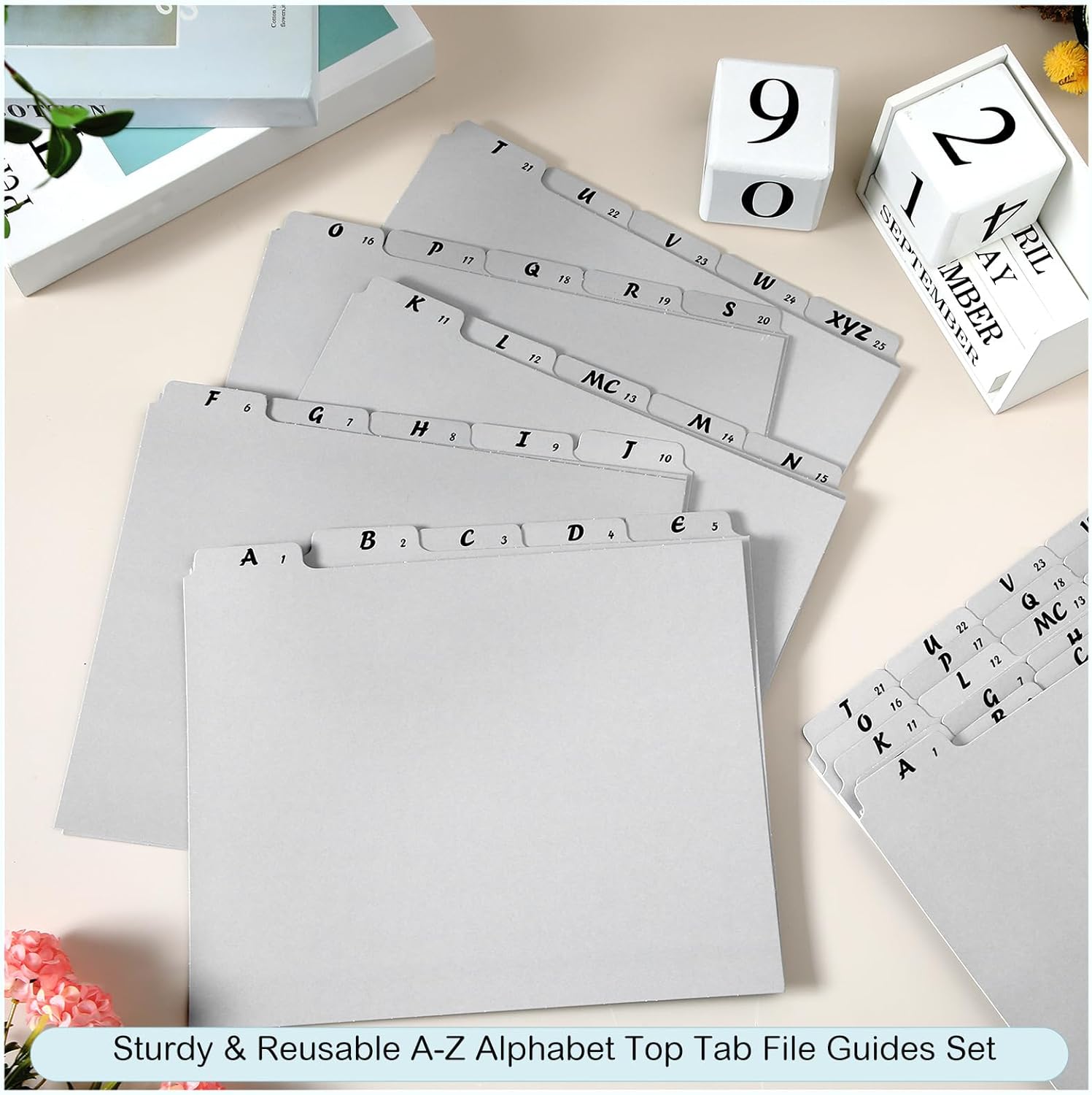 2 Set 50 Pcs Alphabet File Dividers A-z Top Tab Guides Set, Letter Size Filing Organizers 1/5 Cut Alphabetical File Folder Tabs for Home, Office, School(Gray Colors)