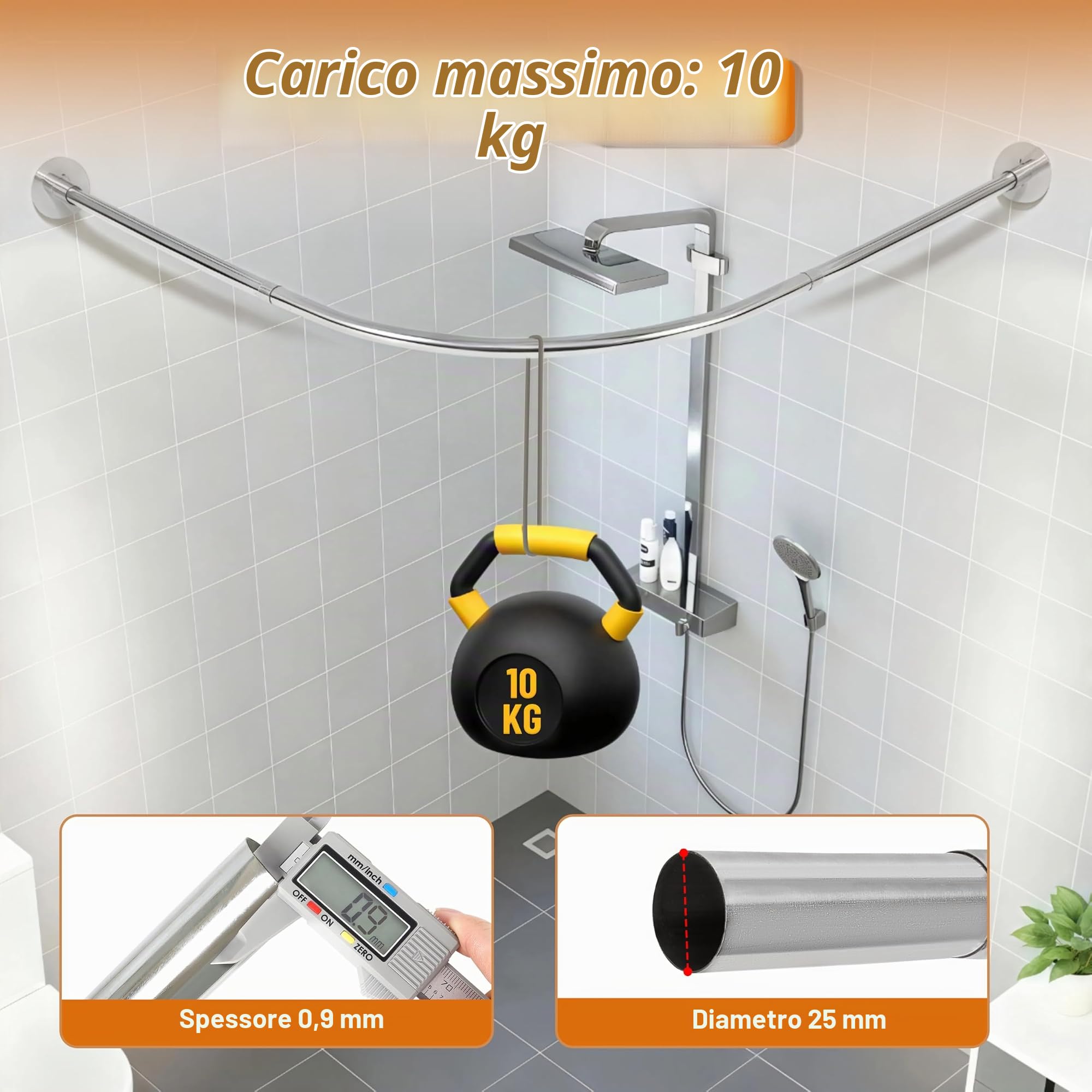 ZAIONE Binario per tenda da doccia a forma di U: regolabile 90-130 x 100 x 90-130 cm a forma di U / L curvo argento asta per tenda senza trapano
