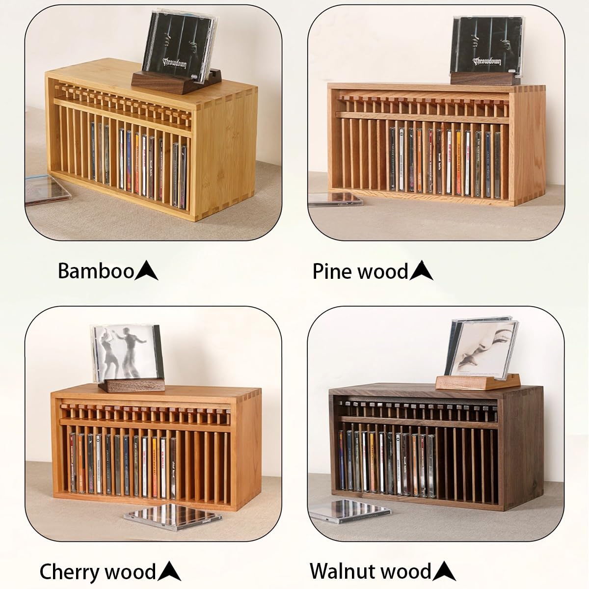 Espositore per 19 CD, in legno, ideale per casa, ufficio, sala musica, sala teatro, resistente struttura in legno di pino