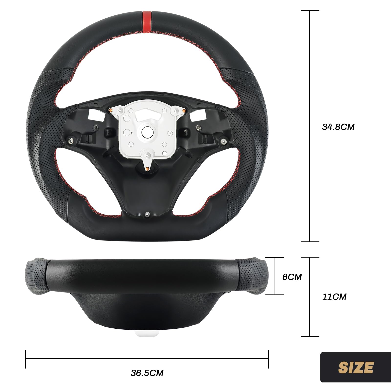 Vollleder - Lenkrad Perforiertes Leder Griff D-förmige flache Unterseite Lenkrad für BMW M Sport 1/3 Series M3/E88 E90 E91 E92 E93 2005-2012(mit scharfen Paddellöchern)