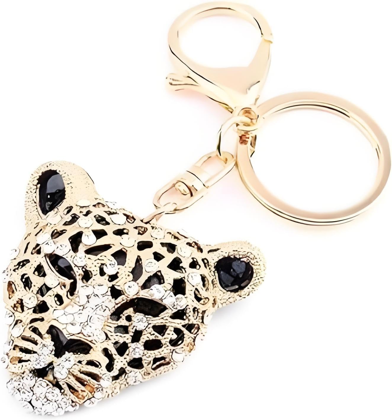 Leopard Keychain Charm, Gold Rhinestone Cheetah Head Bag Pendant, Decorative Purse Key Ring Chain, 5.1×5cm - Image 8