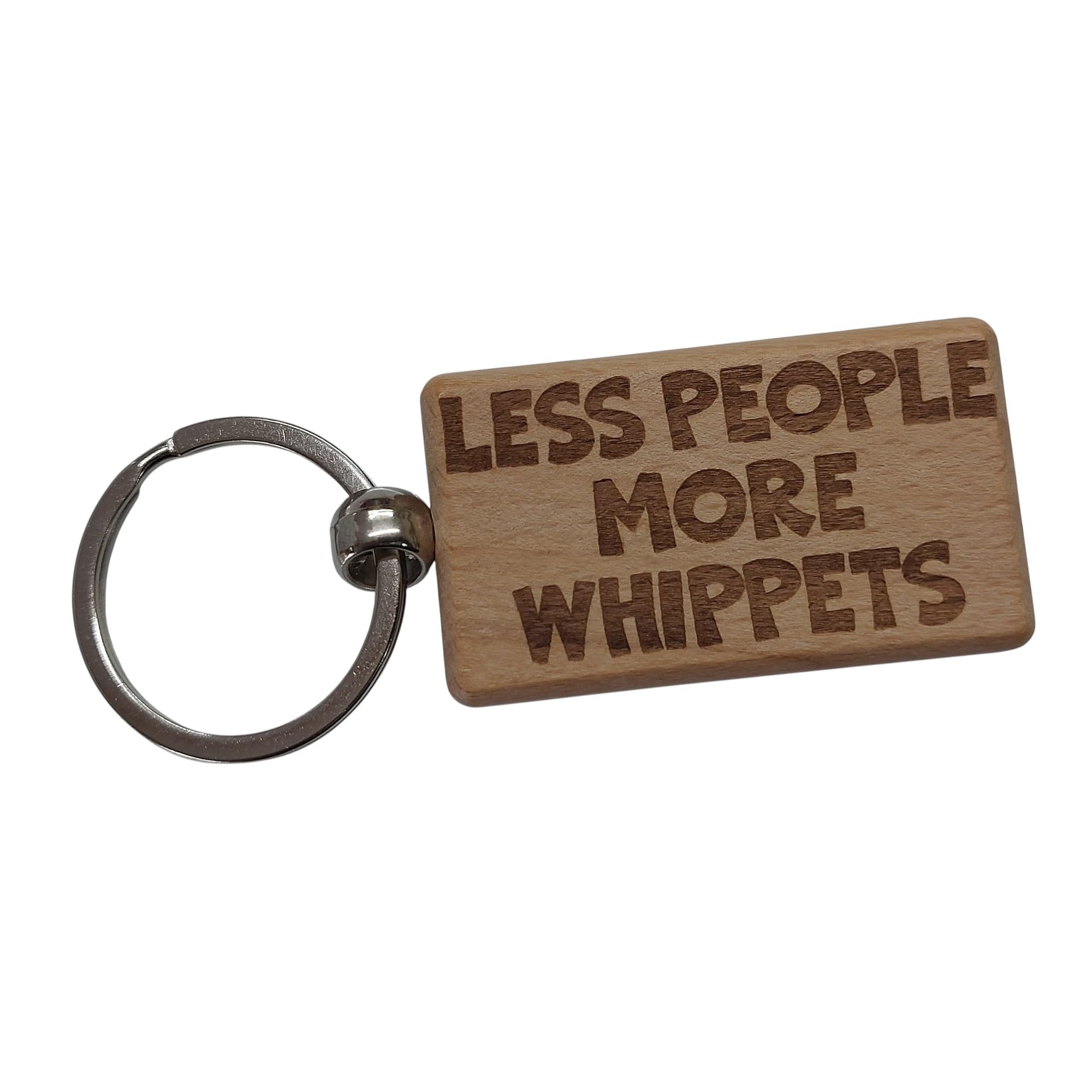 Decalarama Brown Whippet Keyring Gift Less People More Engraved Beech Wood Wooden Keychain Present