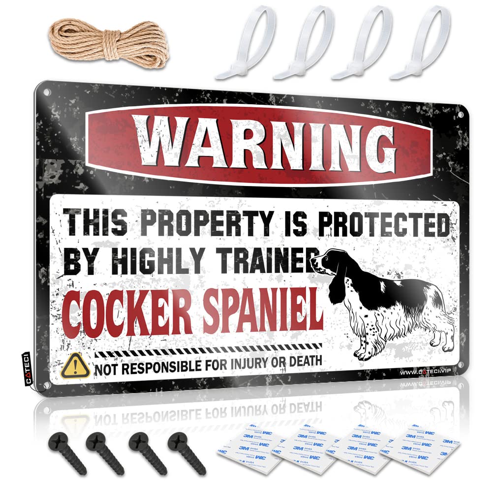 Mwfkkaddb One Color Tin Sign Funny Warning This Property Is Protected By A Highly Trained Cocker Spaniel Tin Sign Funny Door Signs Bar Metal Sign Decor(30X40cm)