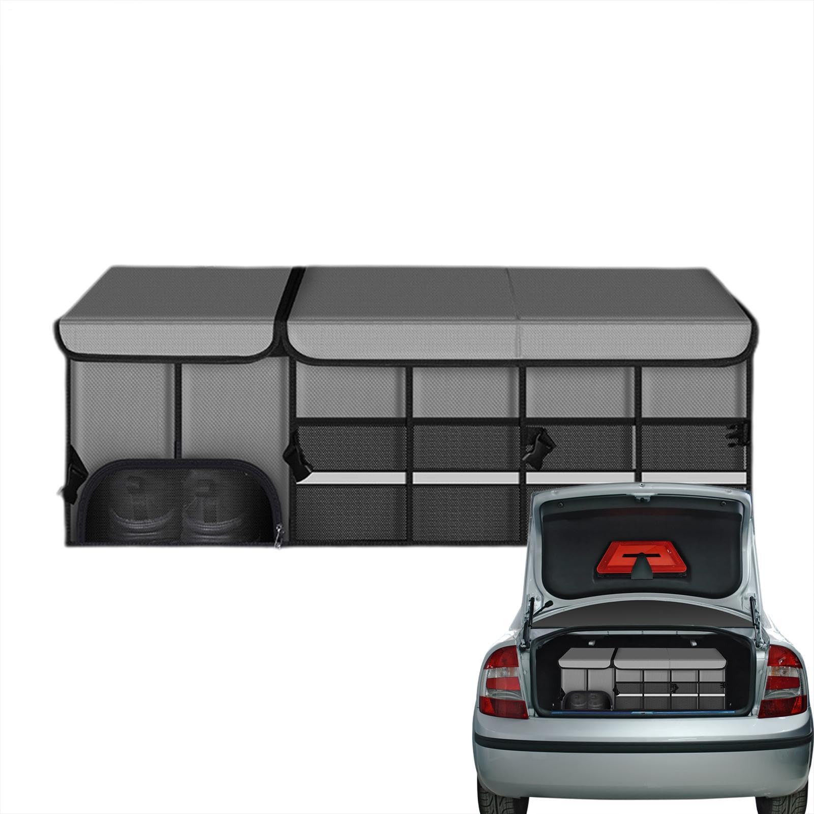 Organisateur de coffre de voiture avec couvercle, organisateur de rangement | Boîte de rangement Portable avec bande réfléchissan
