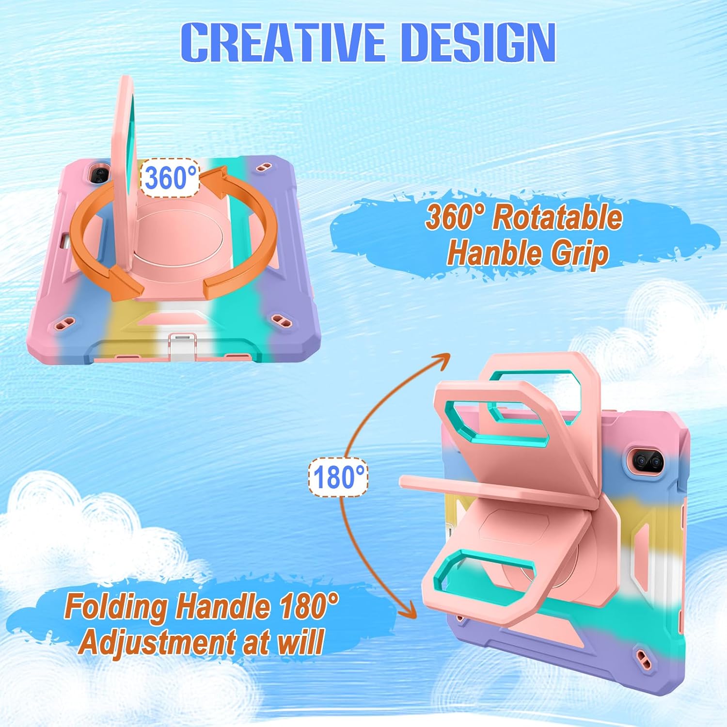 KCJ for iPad Air 11 Inch Case M3 2025 7th Generation & M2 2024 6th Generation, with Tempered Glass Screen Protector,Rugged Protective Case with Folding Stand/Pencil Holder/Shoulder Strap (Rainbow)
